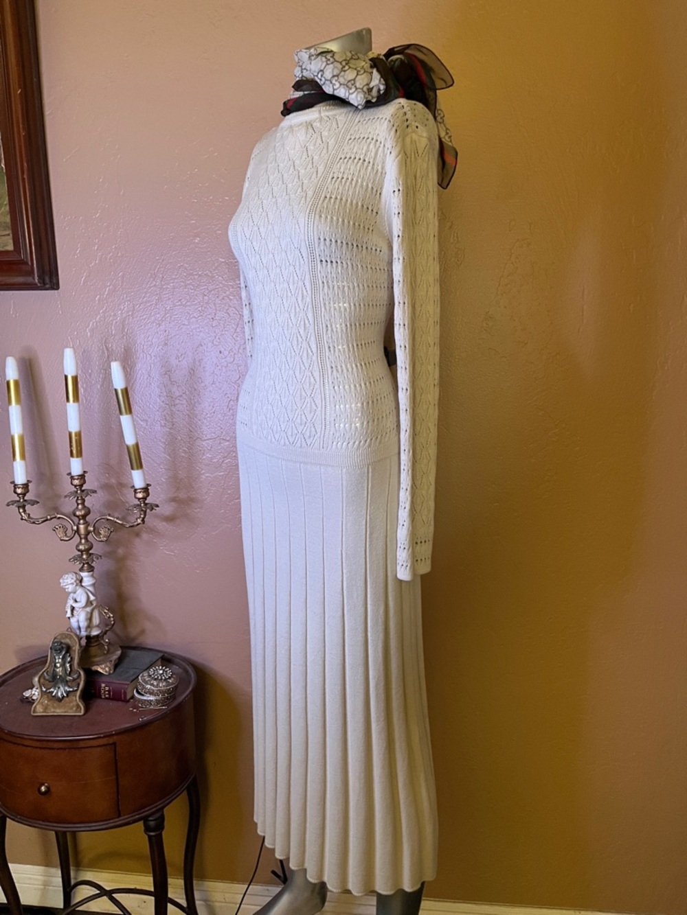 Estilo Diani Italian Long Sleeve Cream Knit Maxi Dress.  Sz S